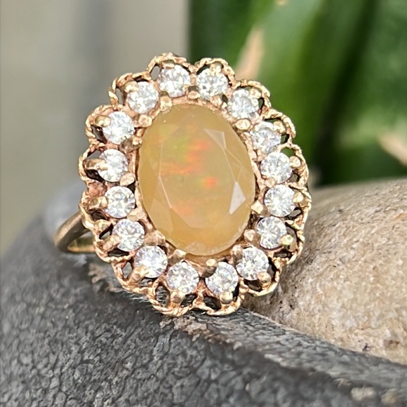 Vintage Jewelry 4 Karat Gold Opal And Natural Zircon Ring Poshmark